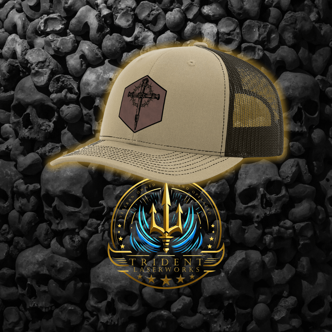 Cross & Crown of Thorns Leatherette Patch Hat - Trident LaserWorks