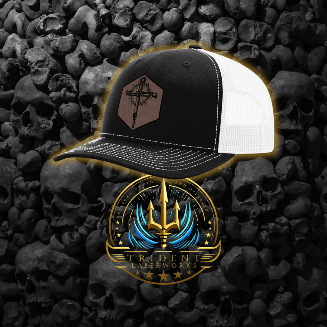 Cross & Crown of Thorns Leatherette Patch Hat - Trident LaserWorks