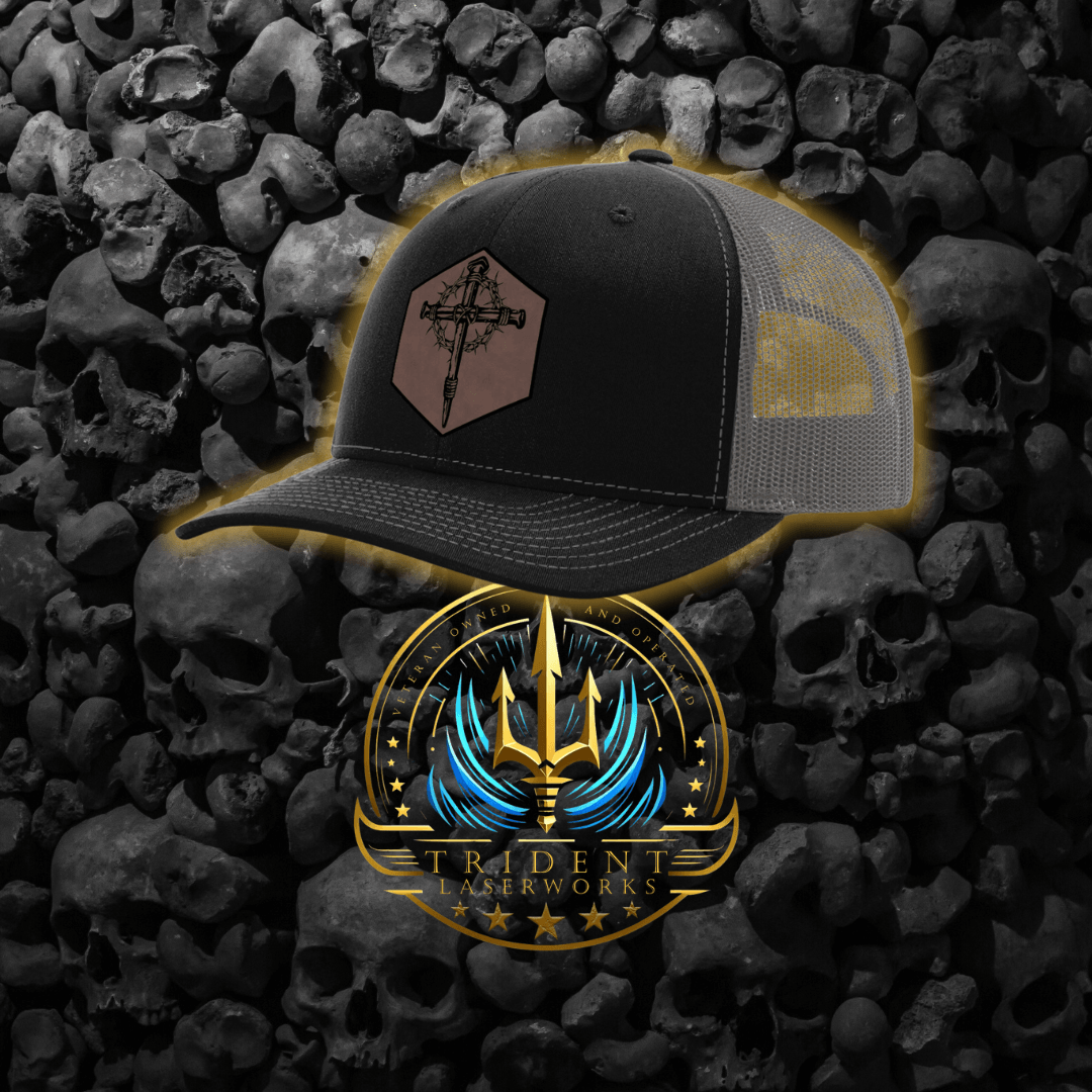 Cross & Crown of Thorns Leatherette Patch Hat - Trident LaserWorks