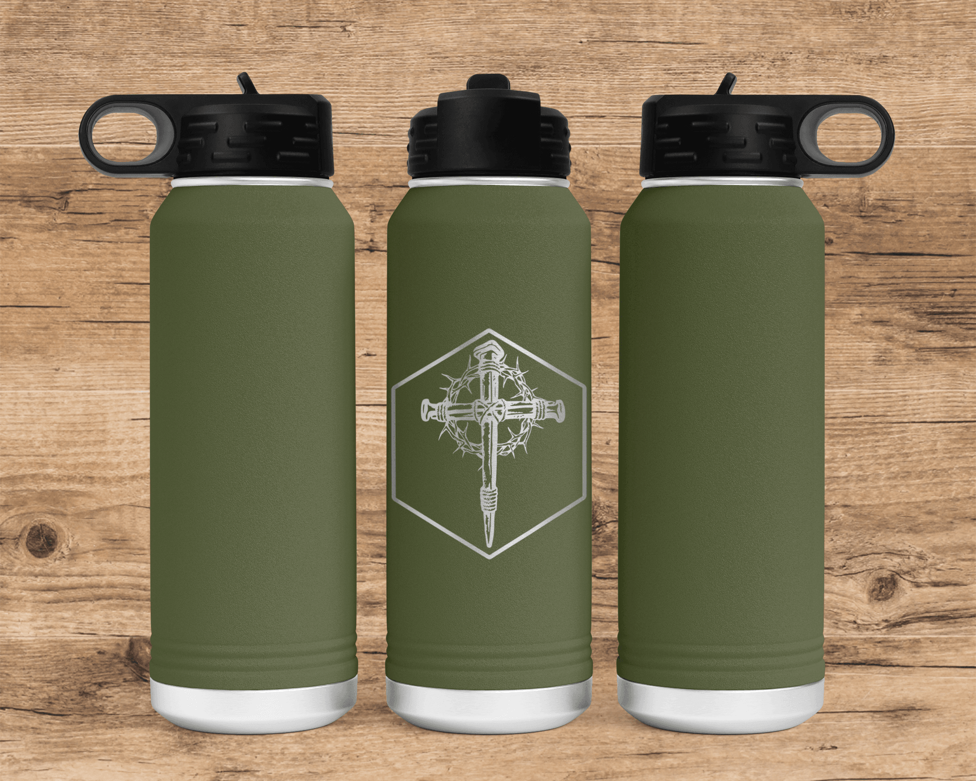 Cross/Crown of Thorns 32oz Polar Camel Water Bottle - Trident LaserWorks