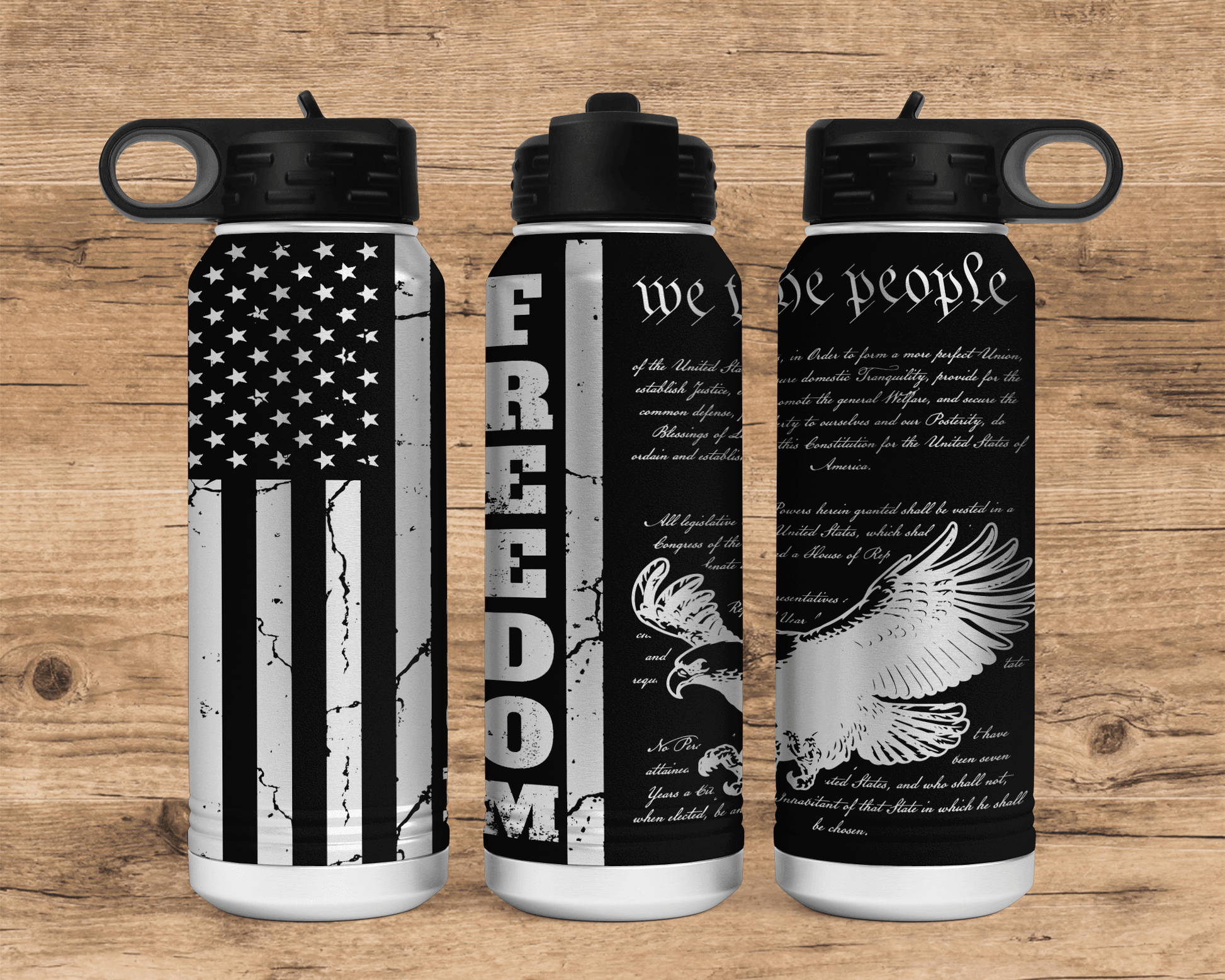 We the People, Bald Eagle, Freedom USA Flag 32oz Polar Camel Water Bottle - Trident LaserWorks