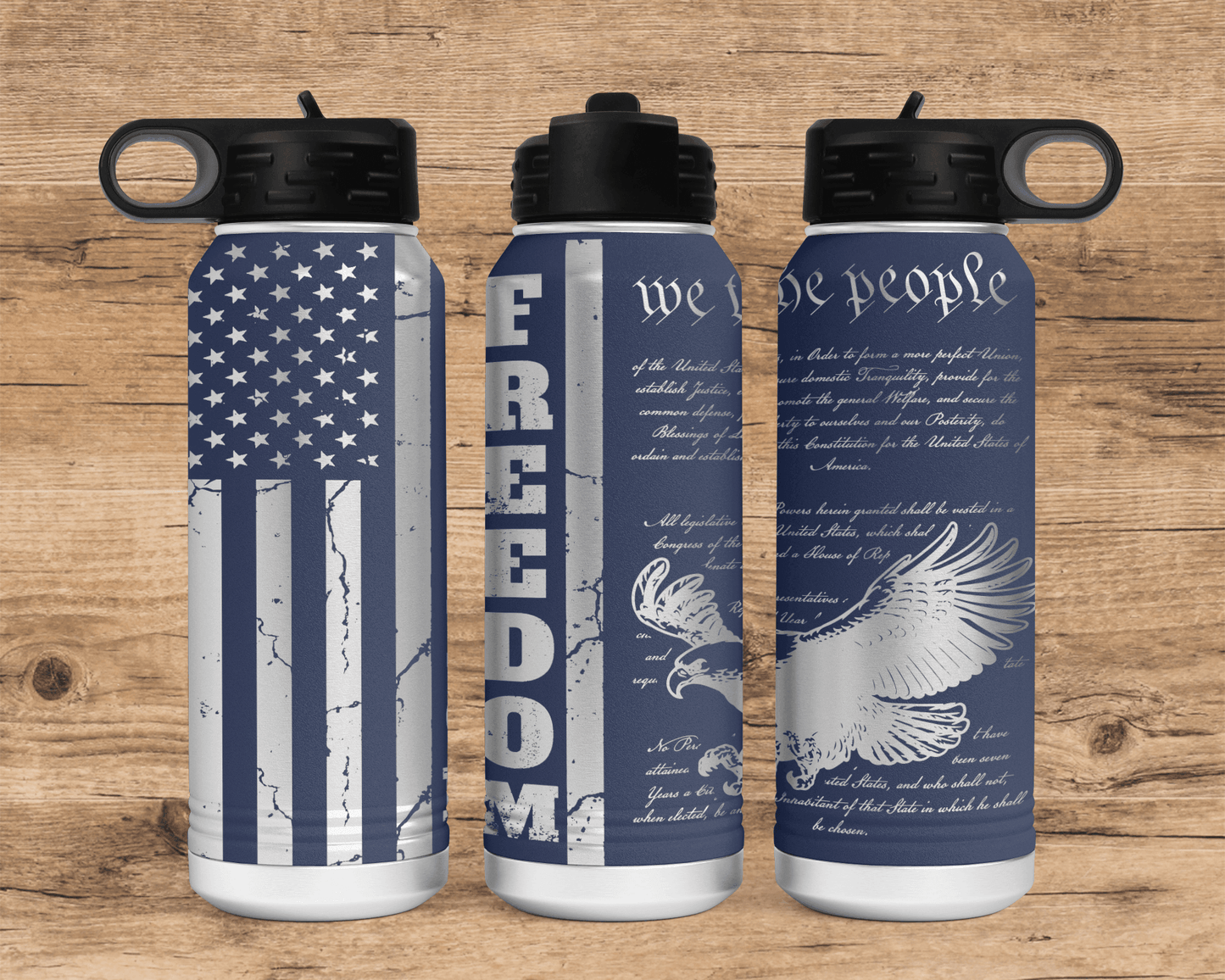 We the People, Bald Eagle, Freedom USA Flag 32oz Polar Camel Water Bottle - Trident LaserWorks