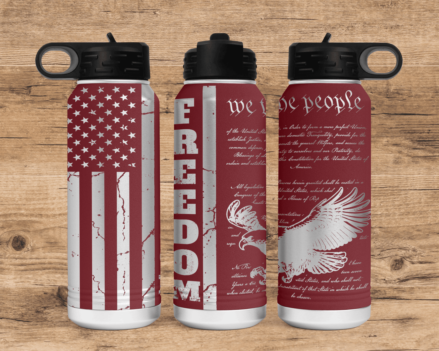 We the People, Bald Eagle, Freedom USA Flag 32oz Polar Camel Water Bottle - Trident LaserWorks