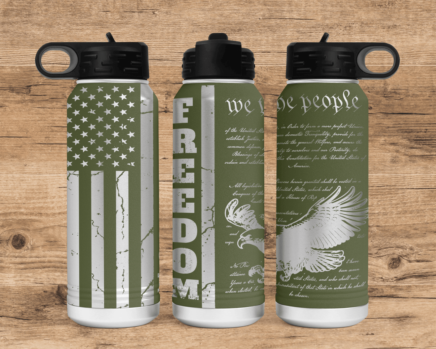 We the People, Bald Eagle, Freedom USA Flag 32oz Polar Camel Water Bottle - Trident LaserWorks